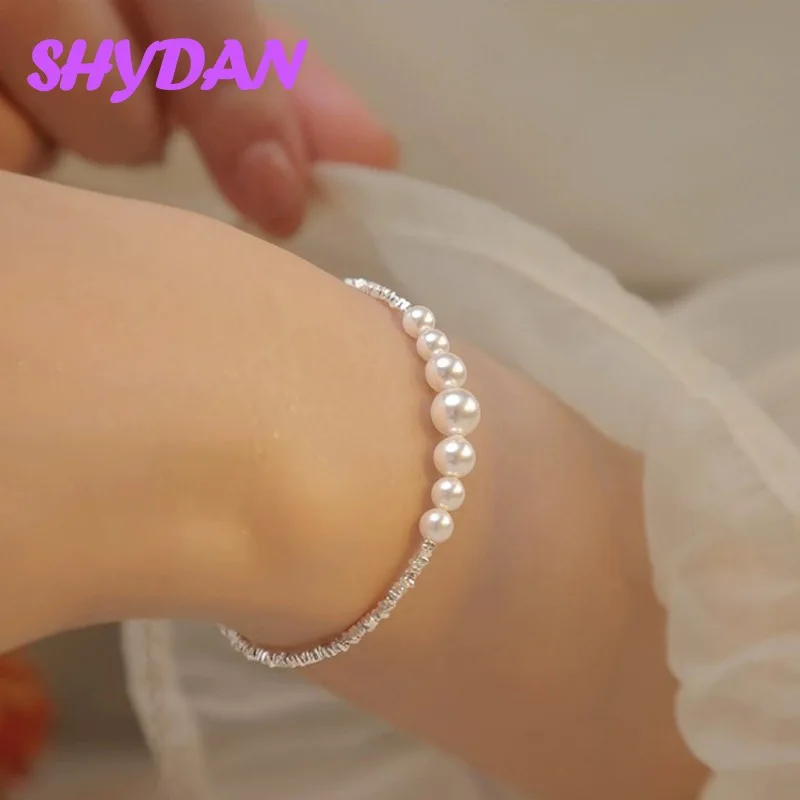 SHYDAN 925 Sterling Silver Retro Pearl Bracelet Chains for Women Girlfriend Gifts