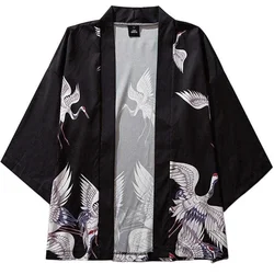 Moda uliczna Męski kardigan Kimono Żuraw Nadruk Codzienny Casual Męski top Luźna moda Trzy czwarte rękawa Kimono Przystojny