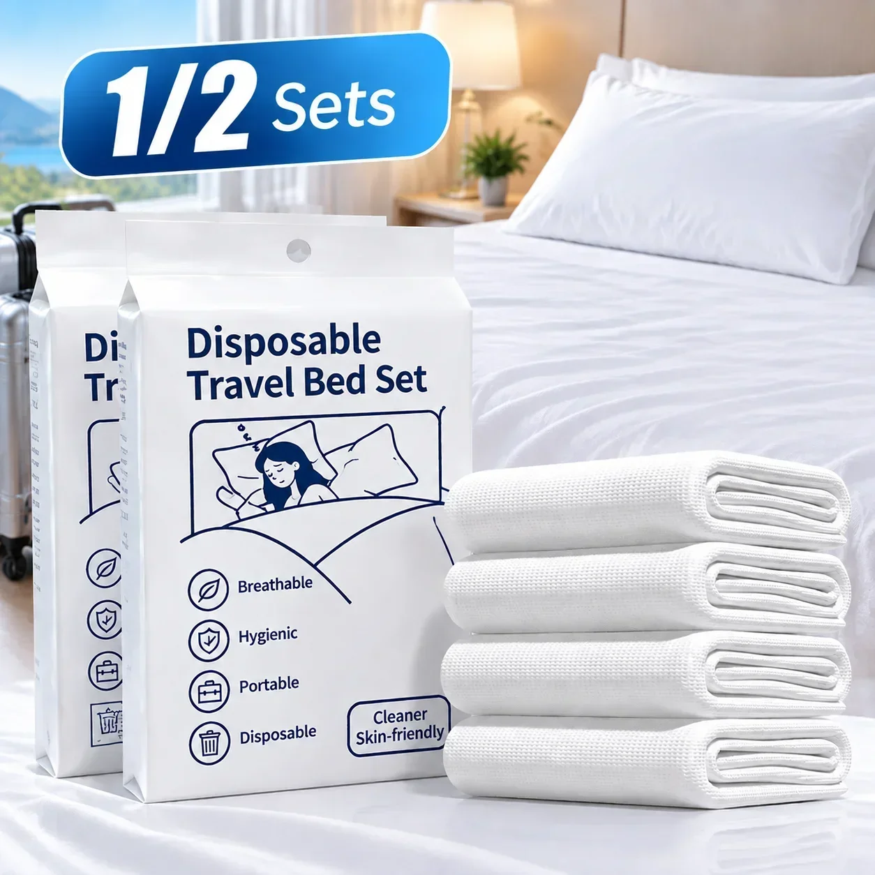 Disposable Bed Sheets Set with Pillowcase Duvet Cover Breathable Portable Travel Bedding Kit for Hotel Home Use 1/2/3PCS Sets