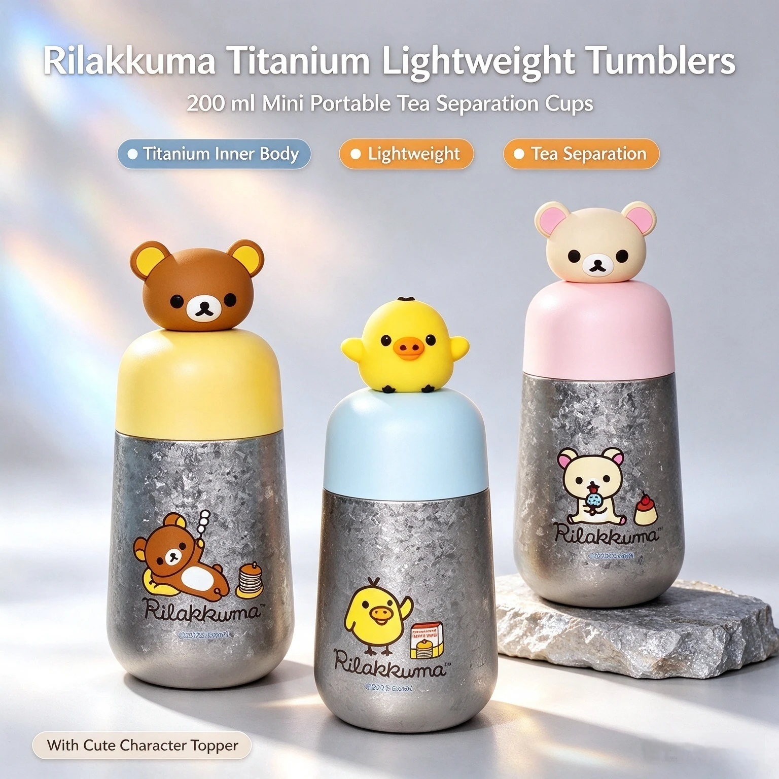 Rilakkuma Pure Titanium Thermos Cup 200ml Portable Mini Water Bottle Tea Separation Leakproof Travel Drink Mug