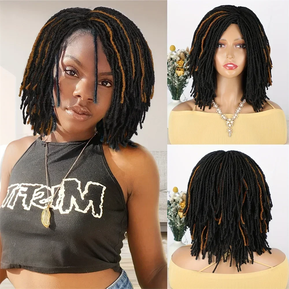 Afro Dreadlocks Crochet Hair Wig Synthetic Short Fine Braided Wig For Women 14 Inch Heat Resistant Fiber Dirty Braids Wig Daily