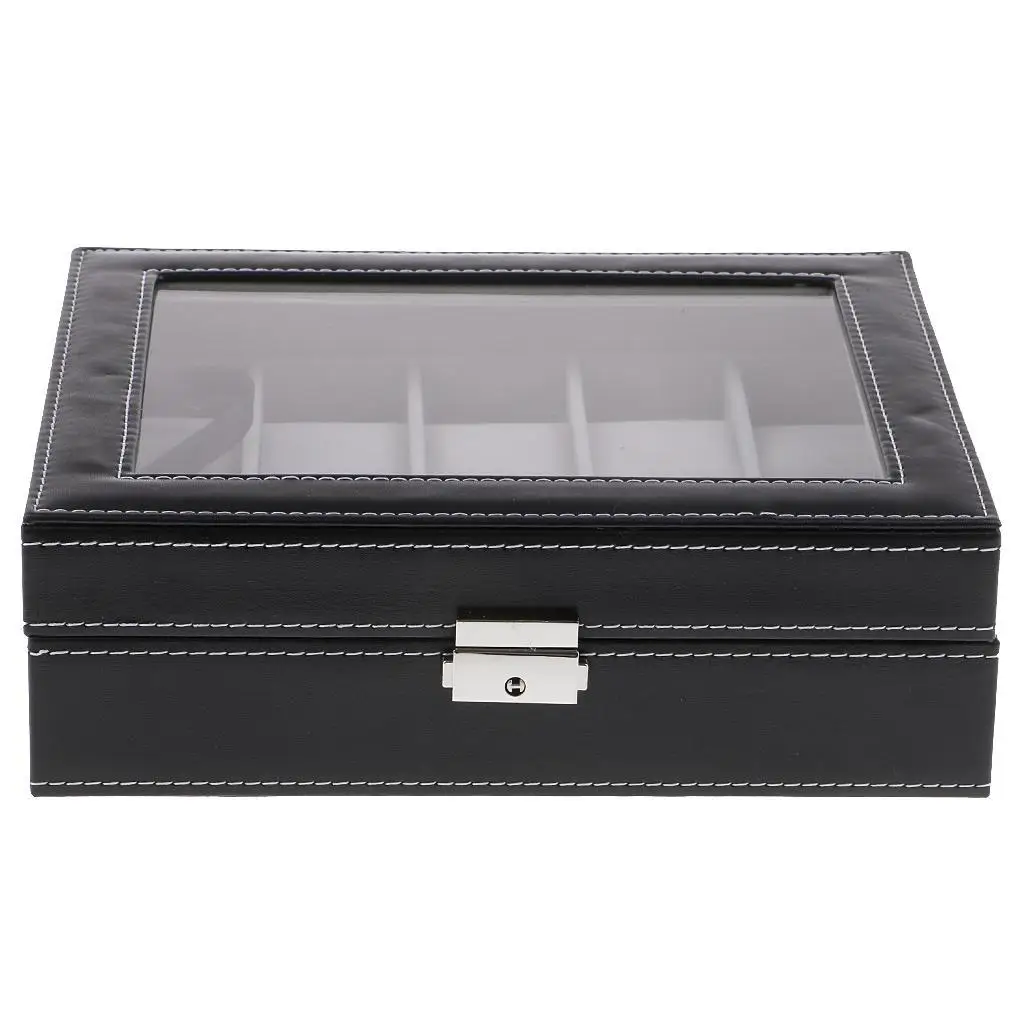 

Watch Box Organizer 10 Slot Premium Display Case Holder Collectible Top Glass