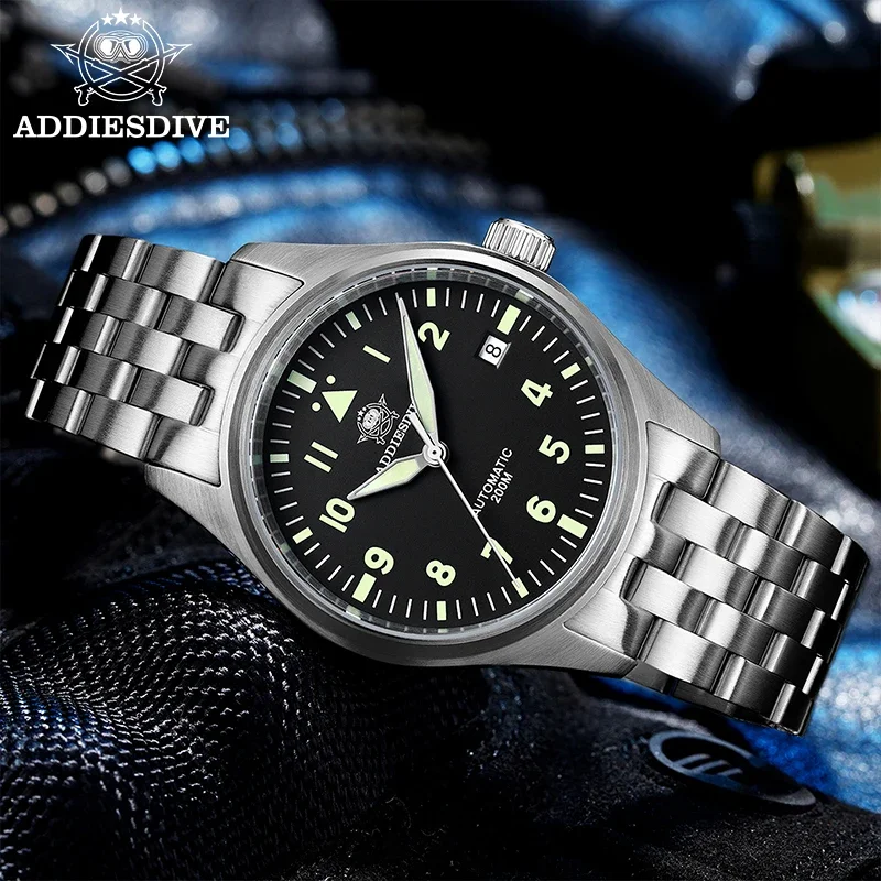 ADDIESDIVE 39mm Men Automatic Wristwatch C3 Super Luminous 200M Waterproof Sapphire Glass 316L Stainless Steel Mechanical Watch
