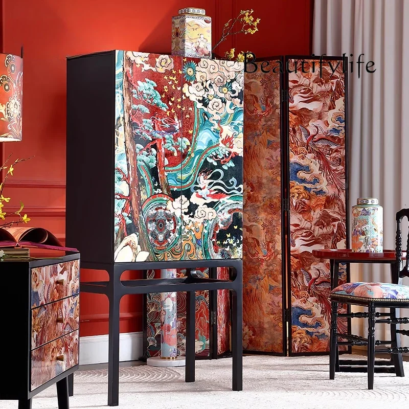 

X35 Solid Wood Dining Side Cabinet Living Room Retro Storage Storage Rack Tea Wine Cabinet Home Decoration Display