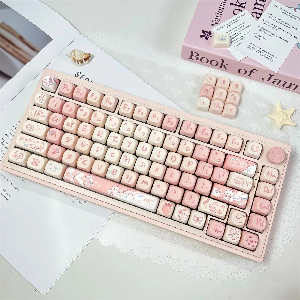 

Anime Cat Keycaps PBT Dye-Sub, MOA Profile Spherical Keycaps for Mechanical Keyboard, Fit Wooting