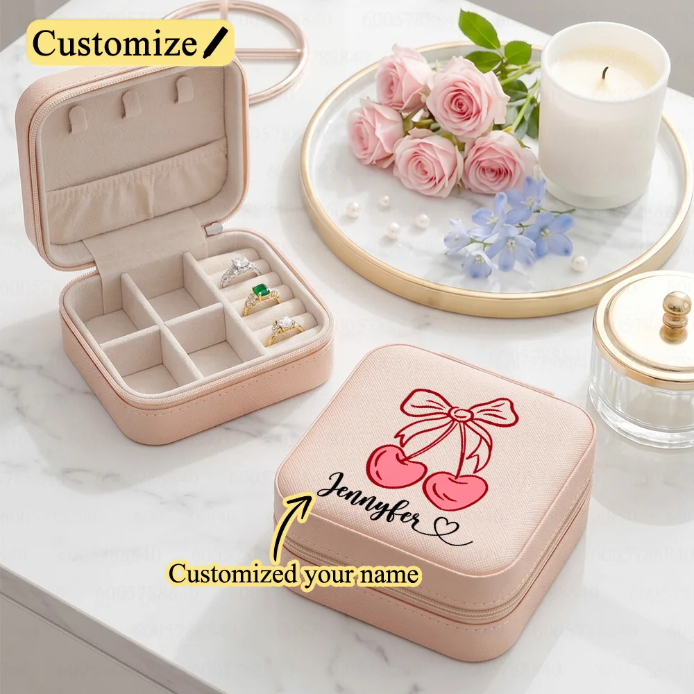 Customized Name Cherry Bow Jewellery Storage,Travel Jewelry Box For Women To Store Everyday Essentials.Pink Jewellery Boxes