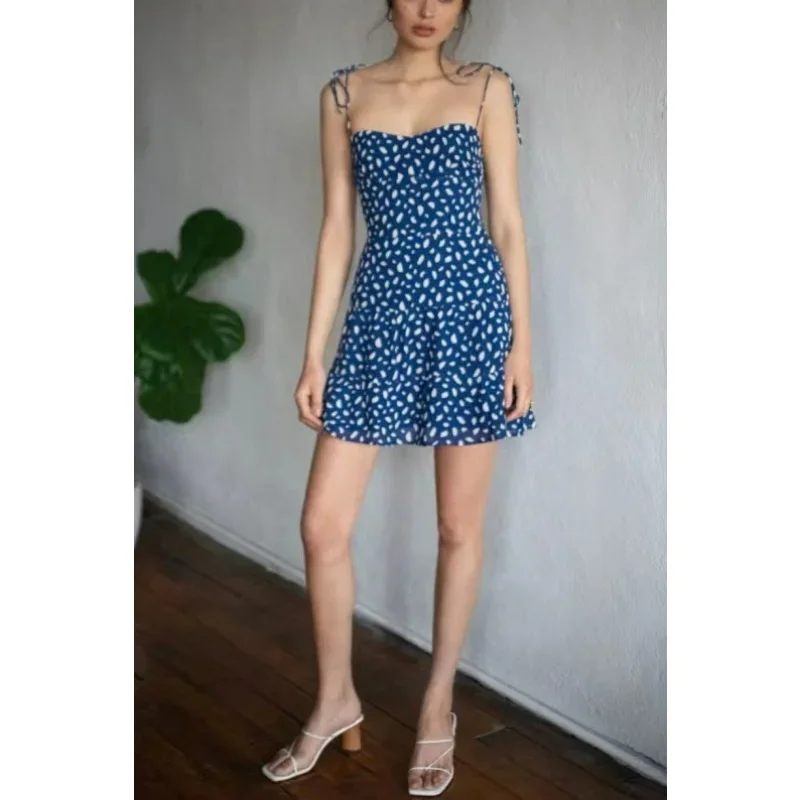 

2024 Summer New Arrivals Top Quality Beach Style Print Sweetheart Neck A-LINE Camisole Women Mini Dress for Holiday