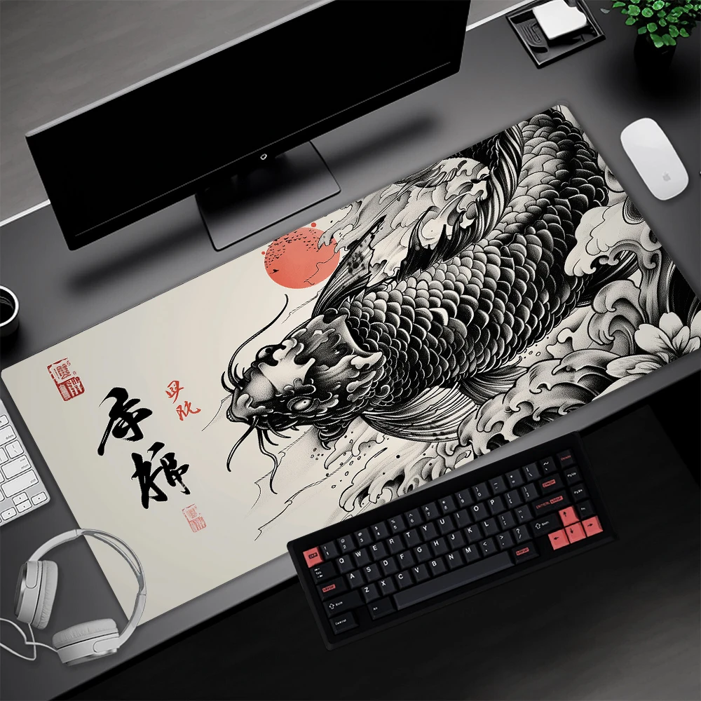 

Koi Fish Mousepad 550x1000 Mouse Pad Black and White 450x400 Desk Carpet 120x60 Office Game Large Mouse Mat 900x400 Custom Image