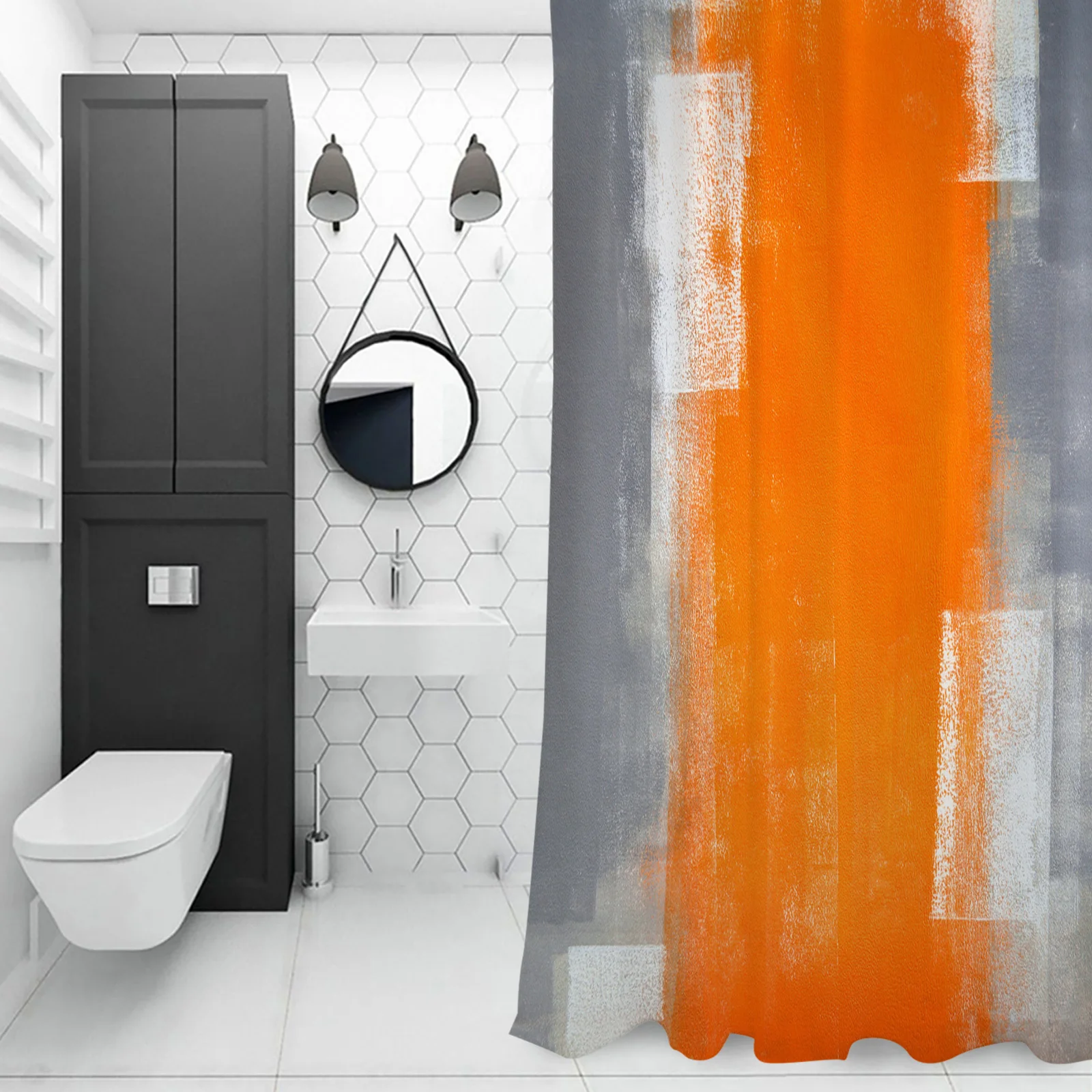 Orange Gray Abstract Texture Shower Curtain Home Bath Decorative Waterproof Polyester Fabric Bathroom Curtain