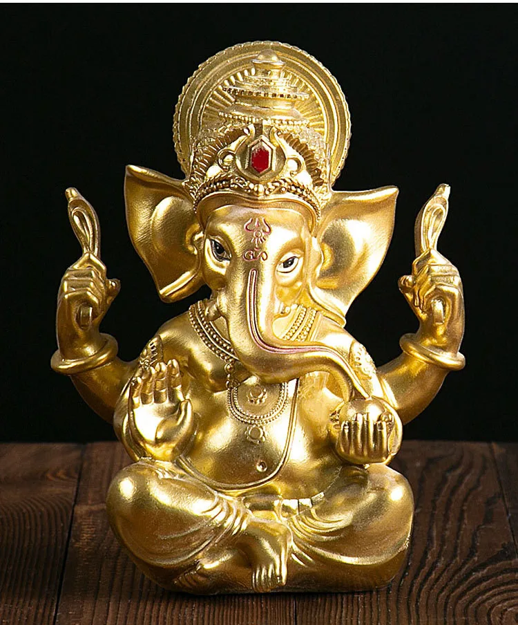 2023 آسيا تايلاند المنزل سيارة الذهبي غانيش الفيل إله الثروة النحت تمثال + حظا سعيدا كريستال الجديور تميمة #5