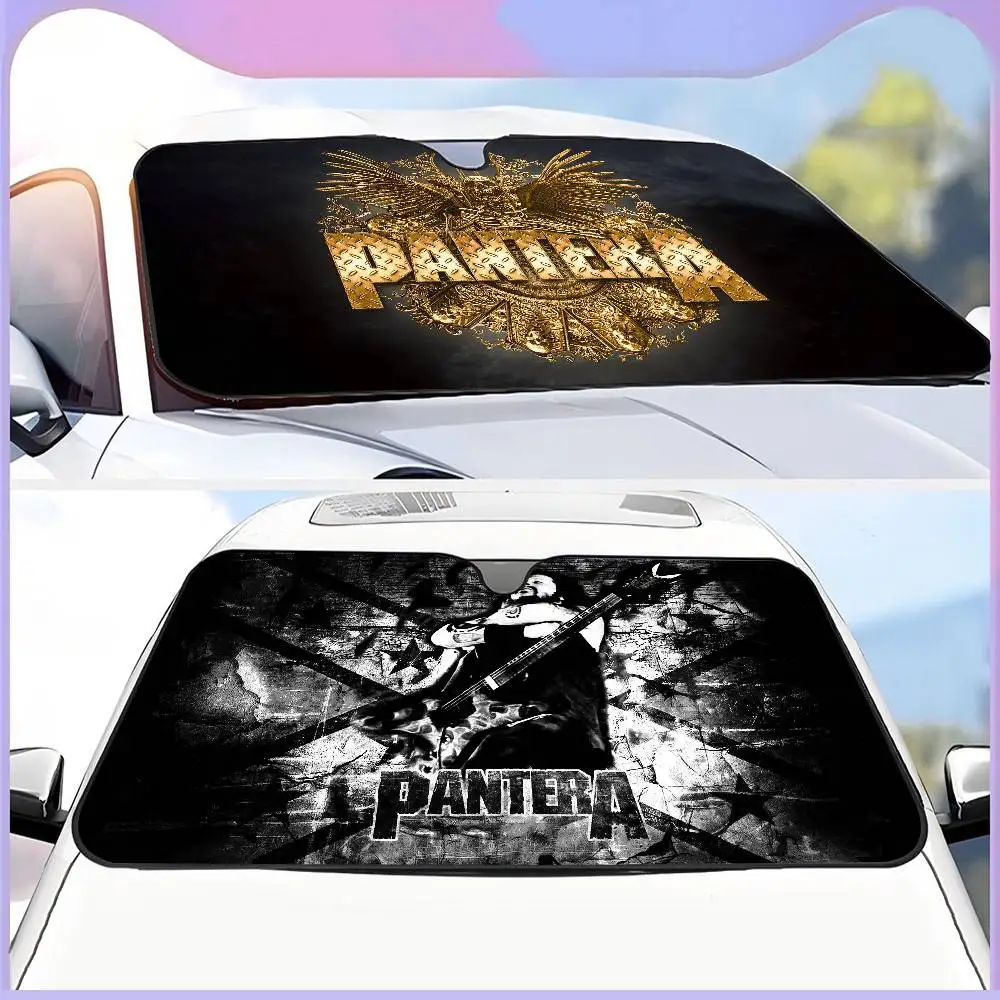 Heavy Metal Band P-Pantera Car Windshield Funny Sun Shade Foldable UV Ray Sun Visor Protector Sunshade For Front Window