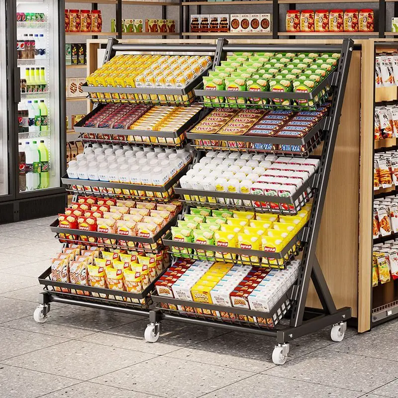 

Supermarket, snacks, shelves, floor, movable, fruits and vegetables, display shelves, storage