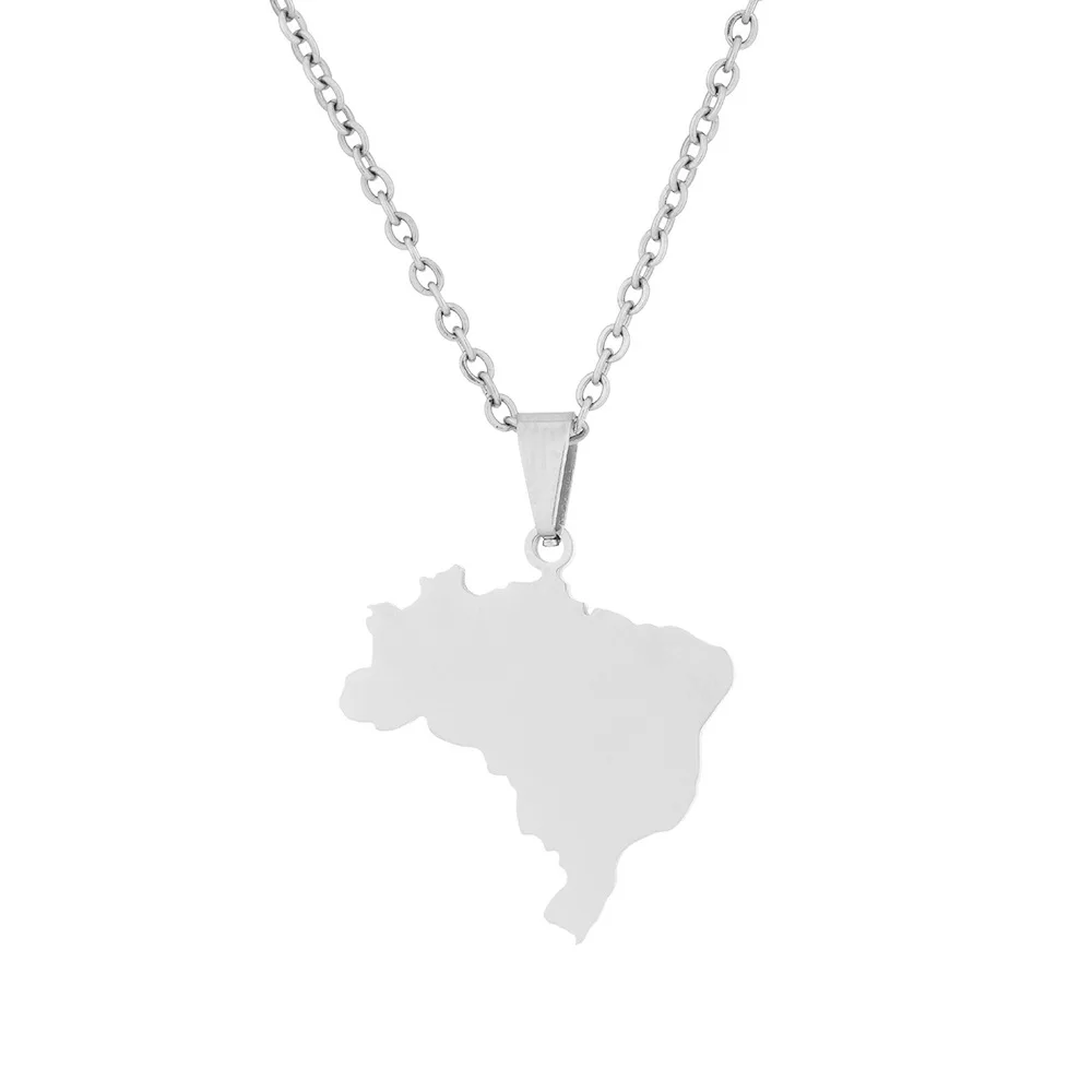 2024 new fashion stainless steel glossy Brazil map pendant necklace temperament everything collarbone chain birthday anniversary