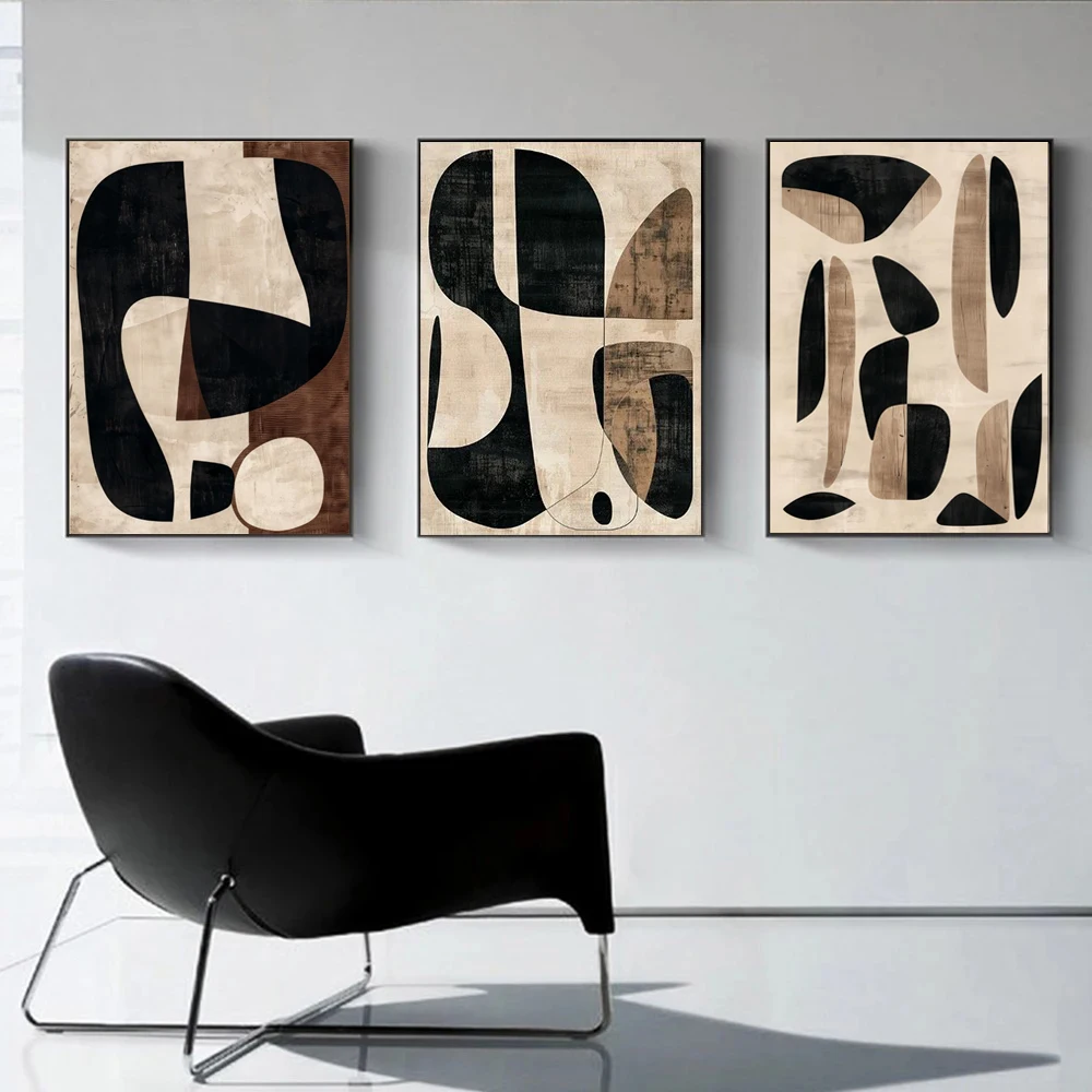 

Abstract Minimalist Canvas Poster Beige Brown Line Art Painting Modern Simple Geometric Wall Decor for Living Room Bedroom Study