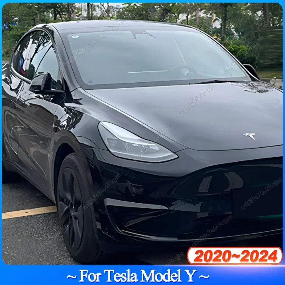 For Tesla Model Y 2020-2024 Front Bumper Cover Wind Knife ABS Glossy Black Fog Lamp Trim Carbon Look Blade Trim Light Eyebrow