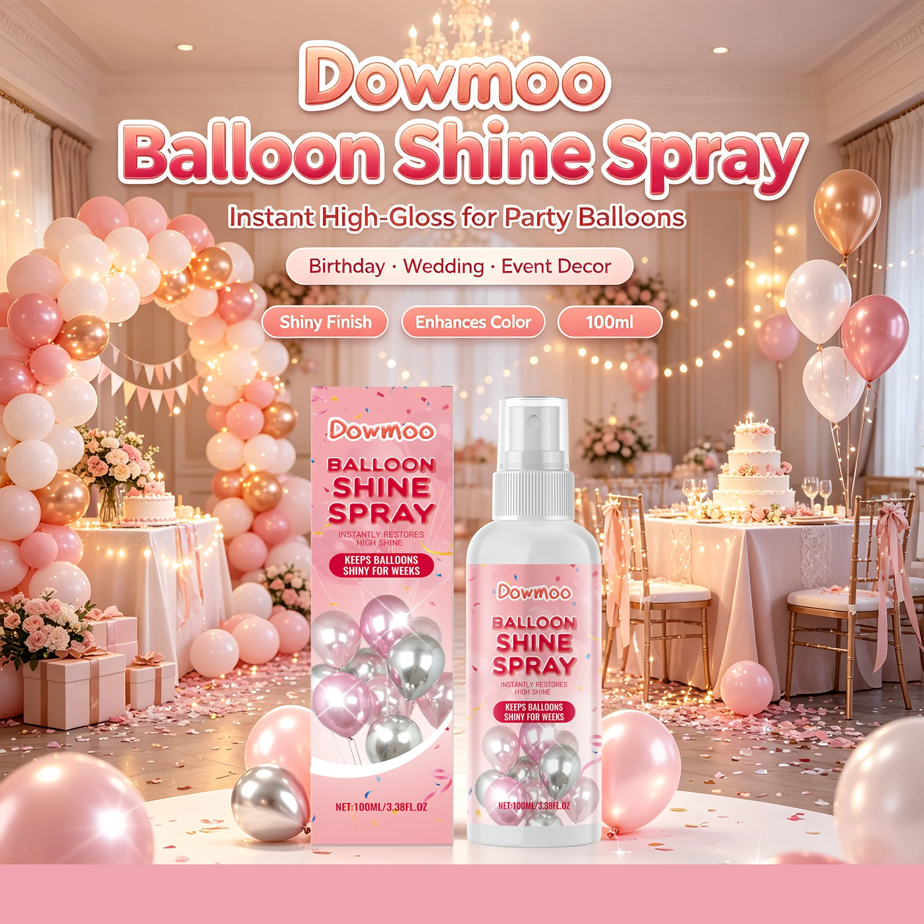 Balloon Shine Spray Instant High‑Gloss Enhance Balloon Color Luster Party Event Atmosphere Decoration Balloon Polish Spray 100ml