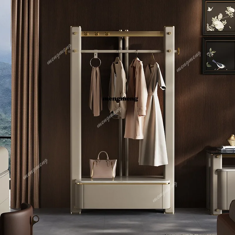 

Minimalist solid wood coat rack with drawers High-end, villa bedroom floor, hanging hanger