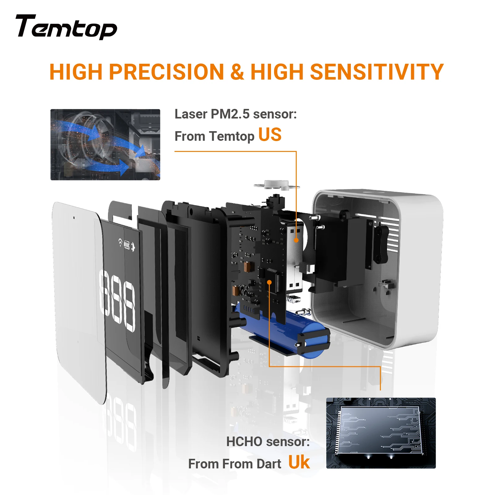 Temtop-Medidor de Monitor de calidad del aire M10i, Detector de formaldehído, grabación de datos en tiempo Real, WiFi, PM2.5, TVOC, AQI, HCHO