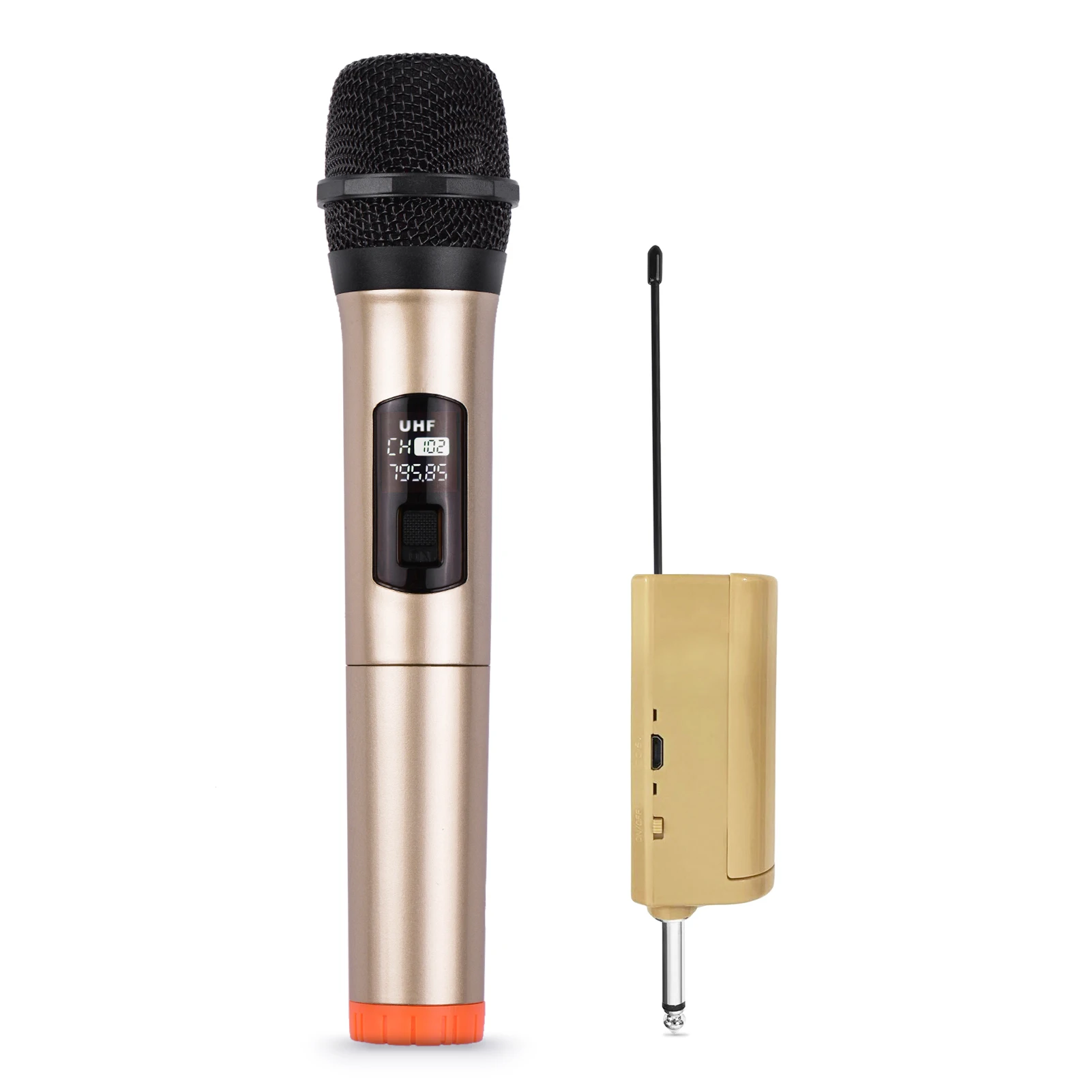 Handheld Wireless Microphone VHF Dynamic Mic with Portable Mini Receiver 6.35mm Plug Compatible with Speaker Karaoke System Home