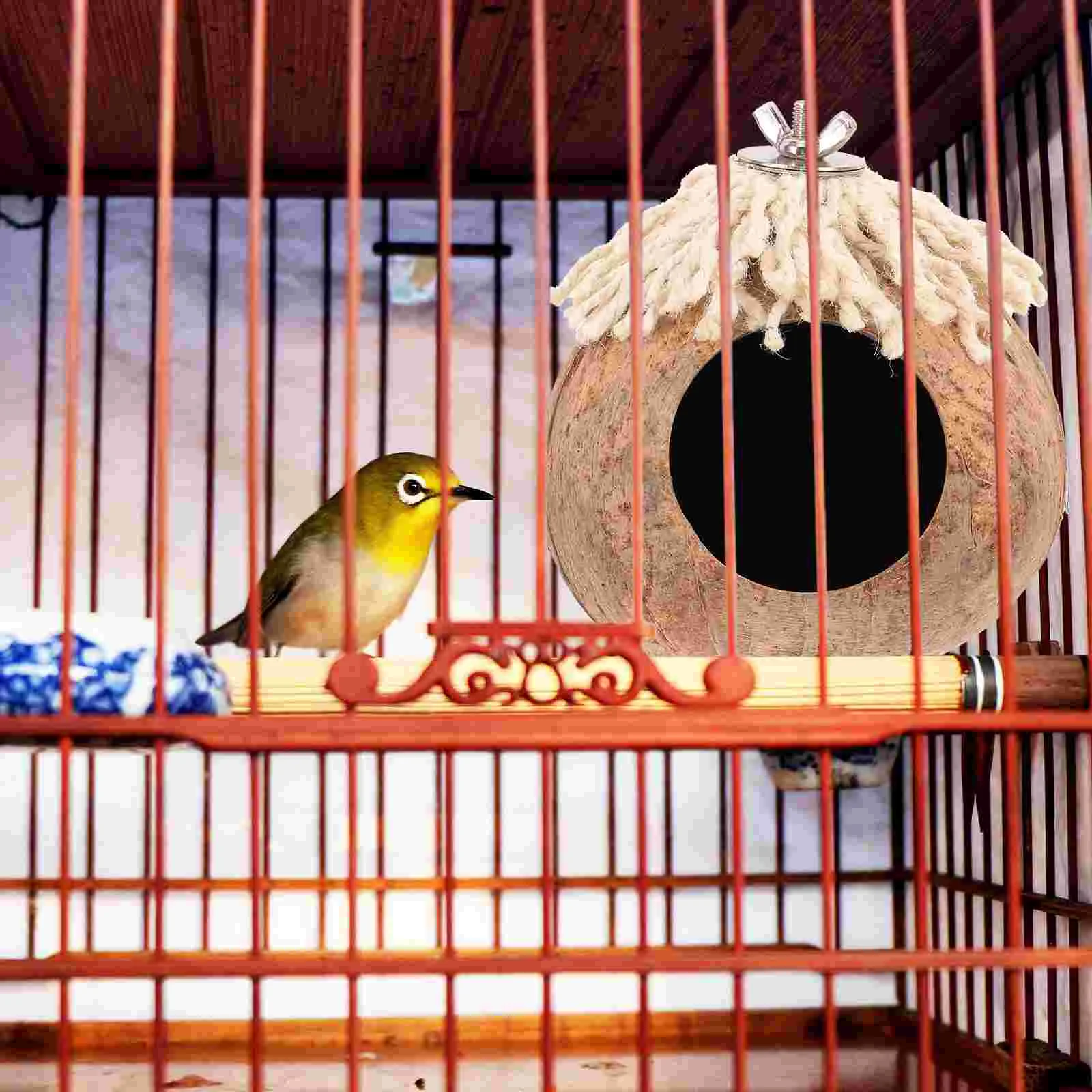 Birds Hanging Coconut Shell Nest Cage Ornament Nests for Cages Breeding Birdcage