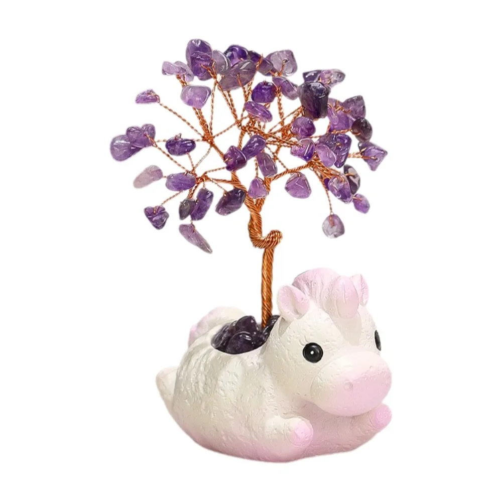 

Natural Crystal Pony Money Tree Ornament Cartoon Money Tree Design Purple Crystal Money Tree Exquisite Resin