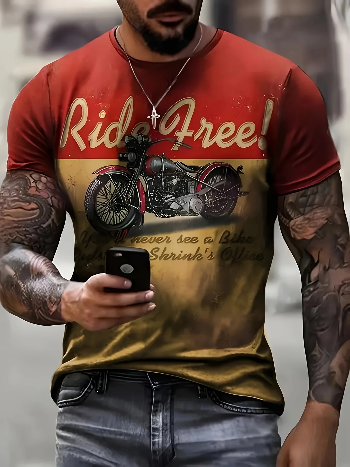 Retro Motorcycle Print Summer Hot-Selling Men's T Shirt Casual Fashion Short Sleeve Tee Male Oversized O-Neck Sweatshirt Top