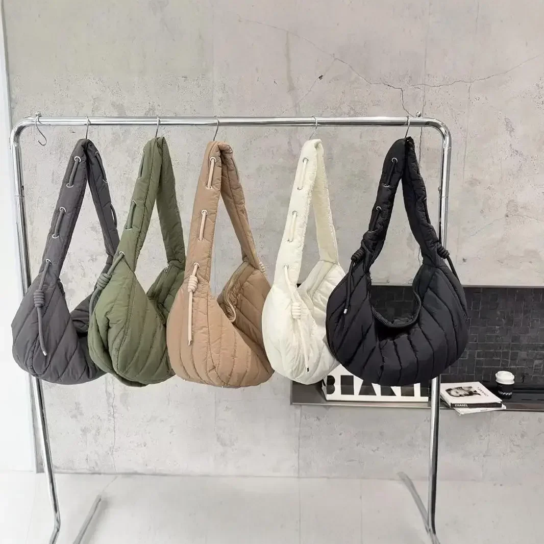 Nylon Quilted Women Shoulder Bag Large Capacity Cotton Crossbody Bags for Women Down Space Shopper Purses Half Moon Hobos Tote