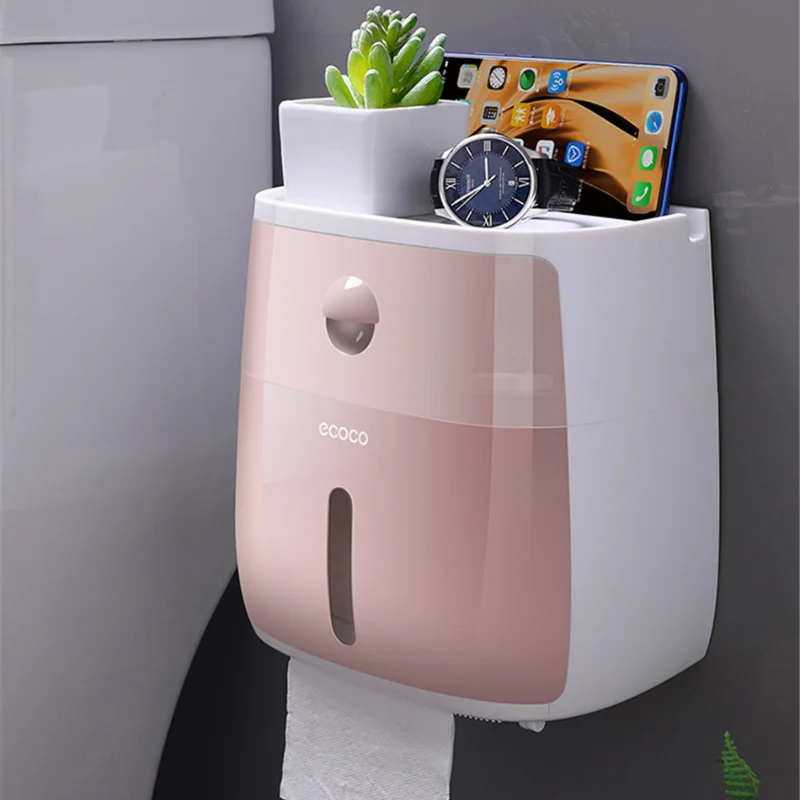 Wall-mounted Double-layer Tissue Box Bathroom Waterproof Toilet Paper Holder Storage Box Napkin Roll Dispenser Storage Box