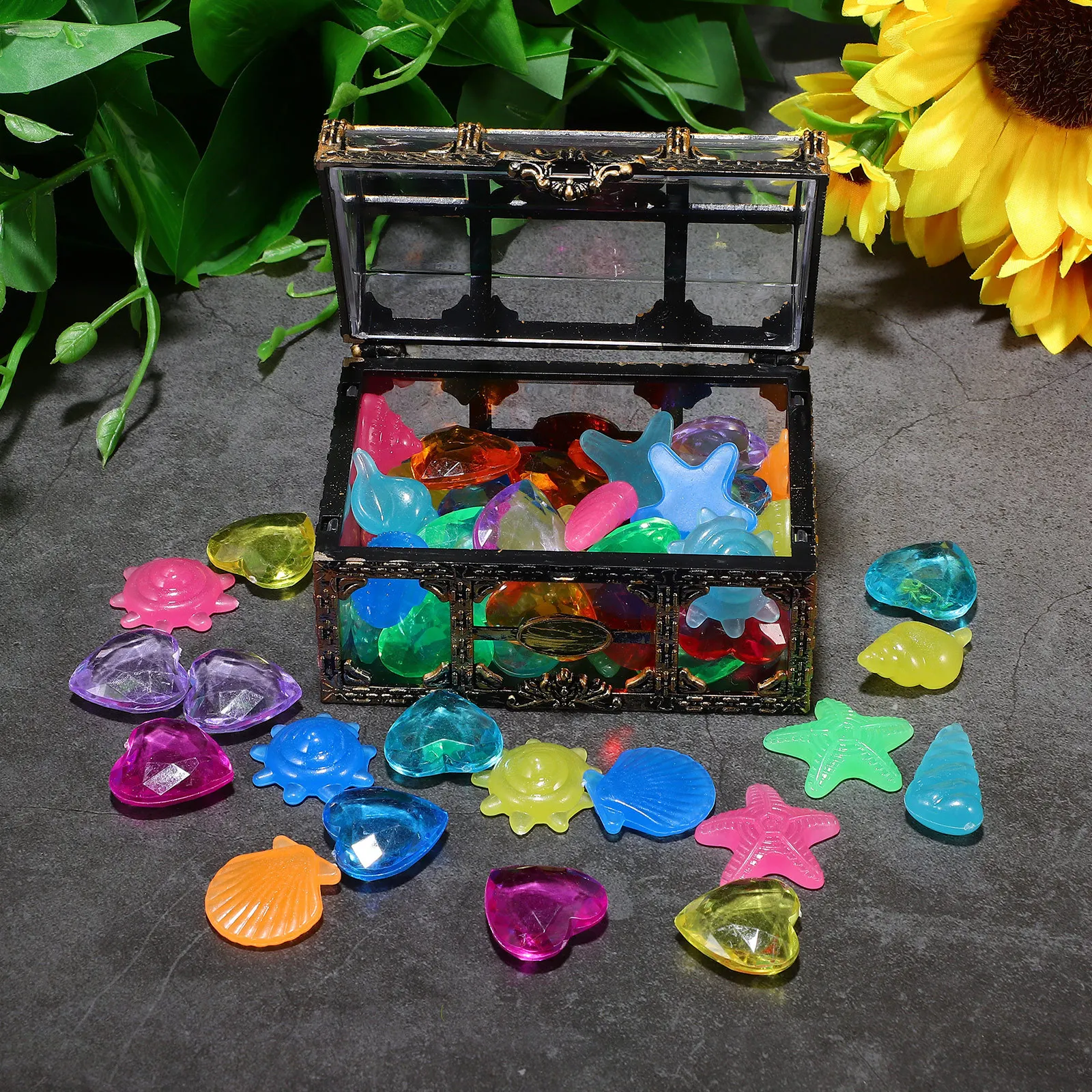 

1 set 1 Set Plastic Pirate Treasure Chest With Glowing Diving Gems For Pool Party Beach Halloween Vase Filler Prizes