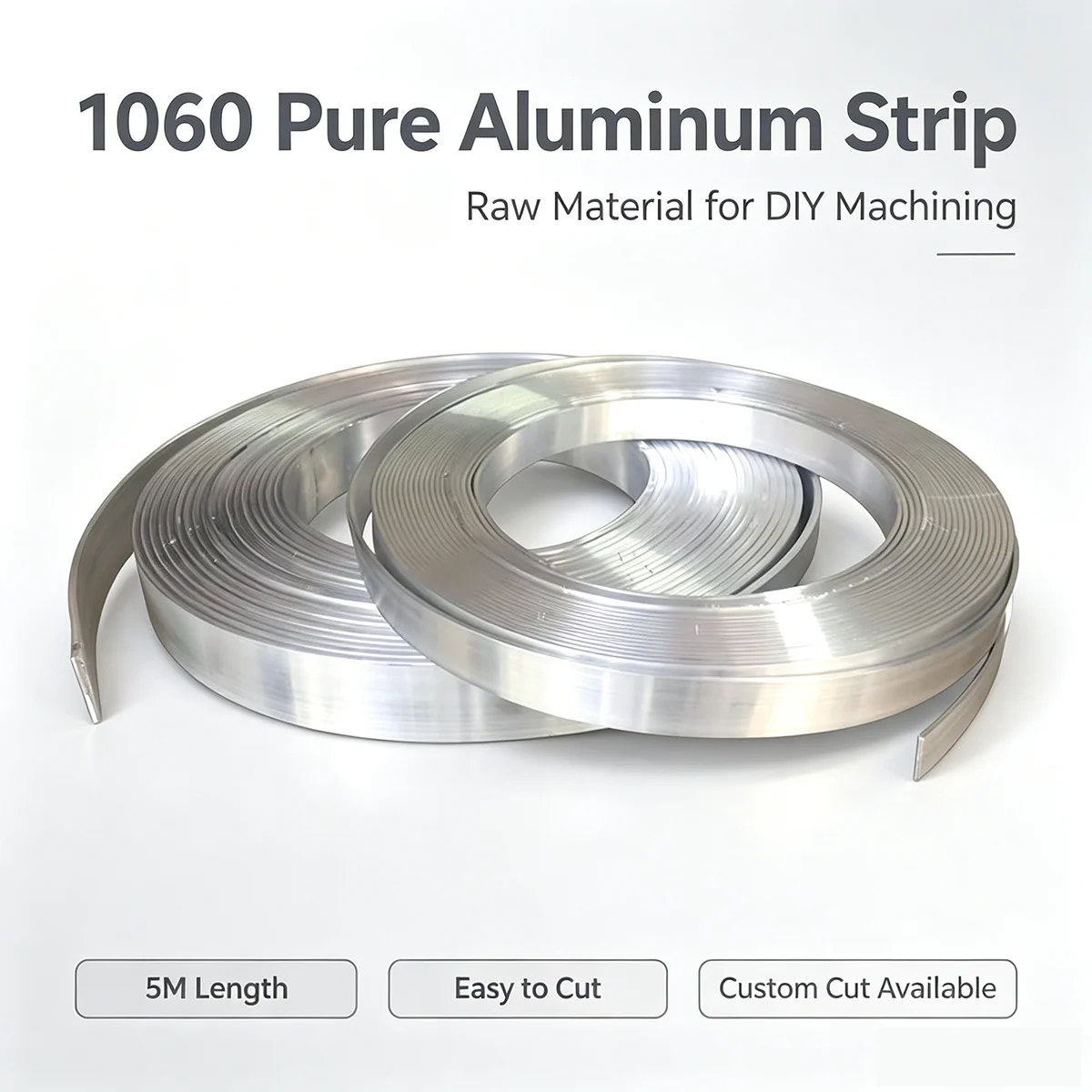 `5M 1060 Aluminum Strip, 0.1-2mm Thick Multiple Widths, Raw Material for DIY Washer & Gasket Making, Custom Cut Available`