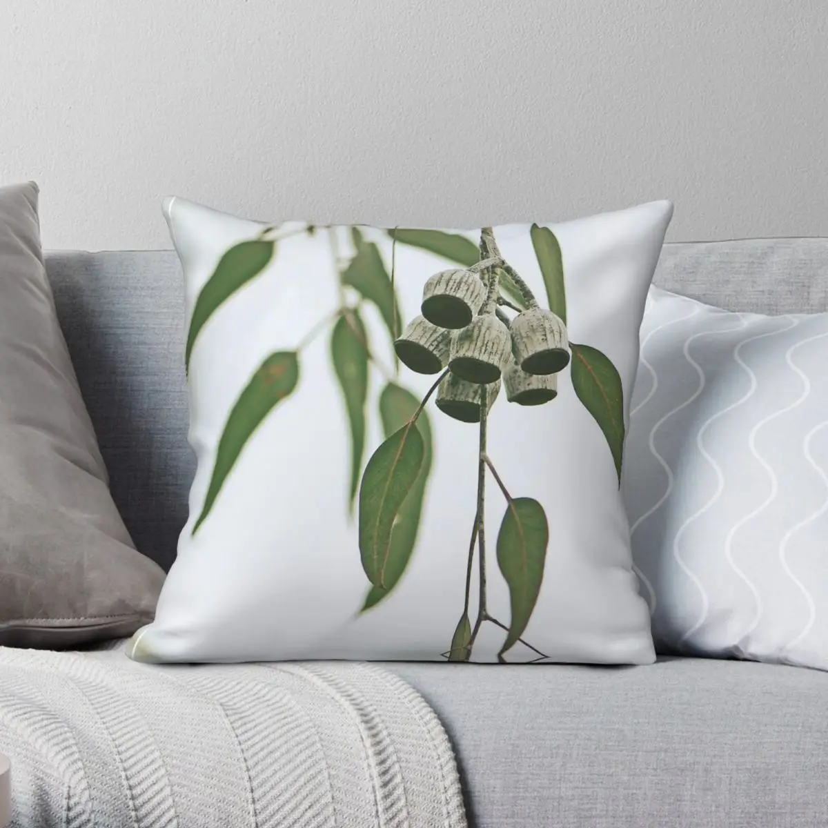 

Flora Eucalyptus Gum Nuts Square Pillowcase Polyester Linen Velvet Creative Zip Decorative Home Cushion Cover
