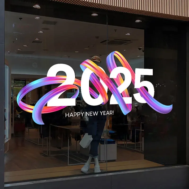 Happy New Year 2025 Decorative Glass Door Stickers Snake Year Decorative Window Stickers