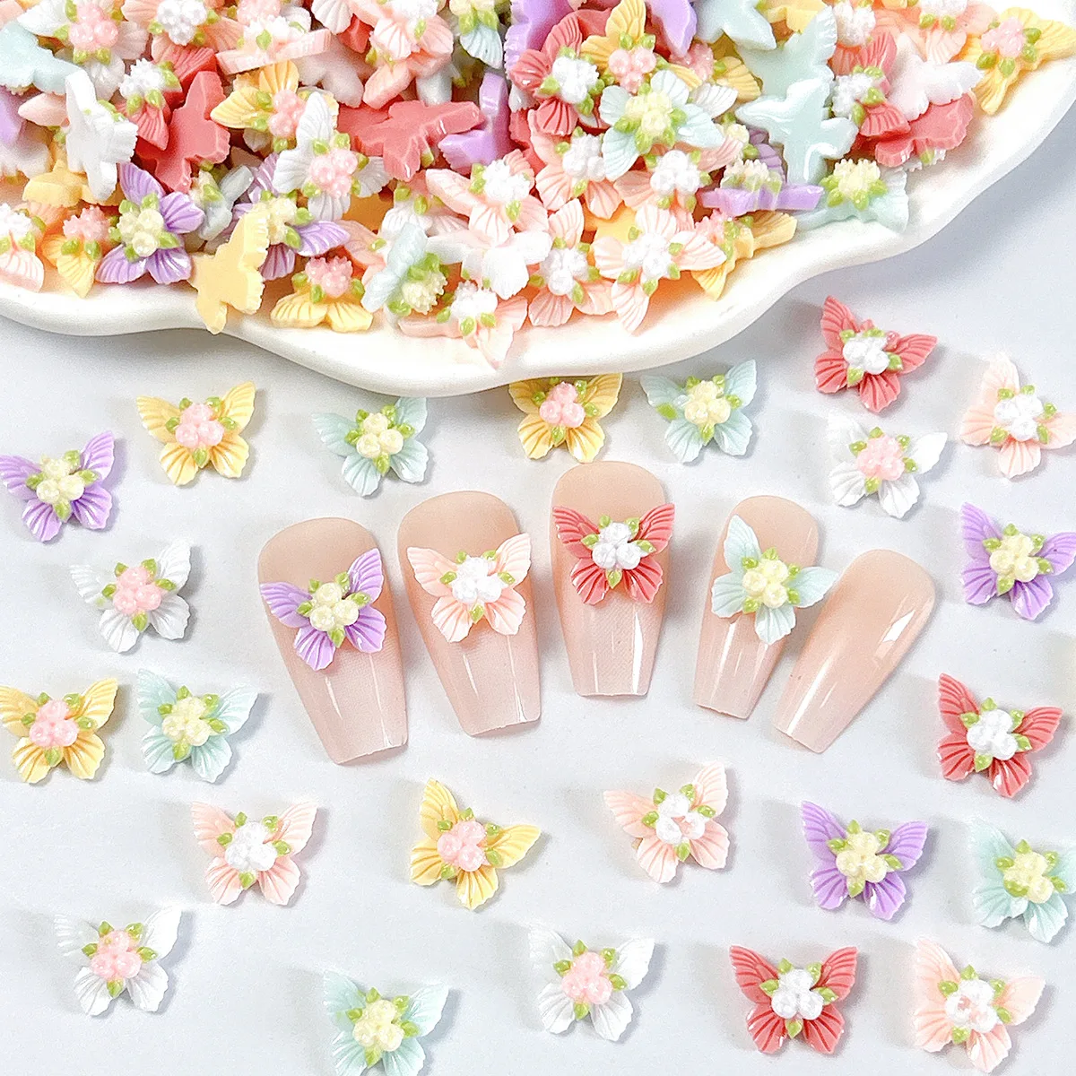 Sweet Multistyle Mixed Resin Nail Charms Flower Butterfly Heart Luminous Ice‑Clear Ornaments For DIY On Nails Manicure Supplies
