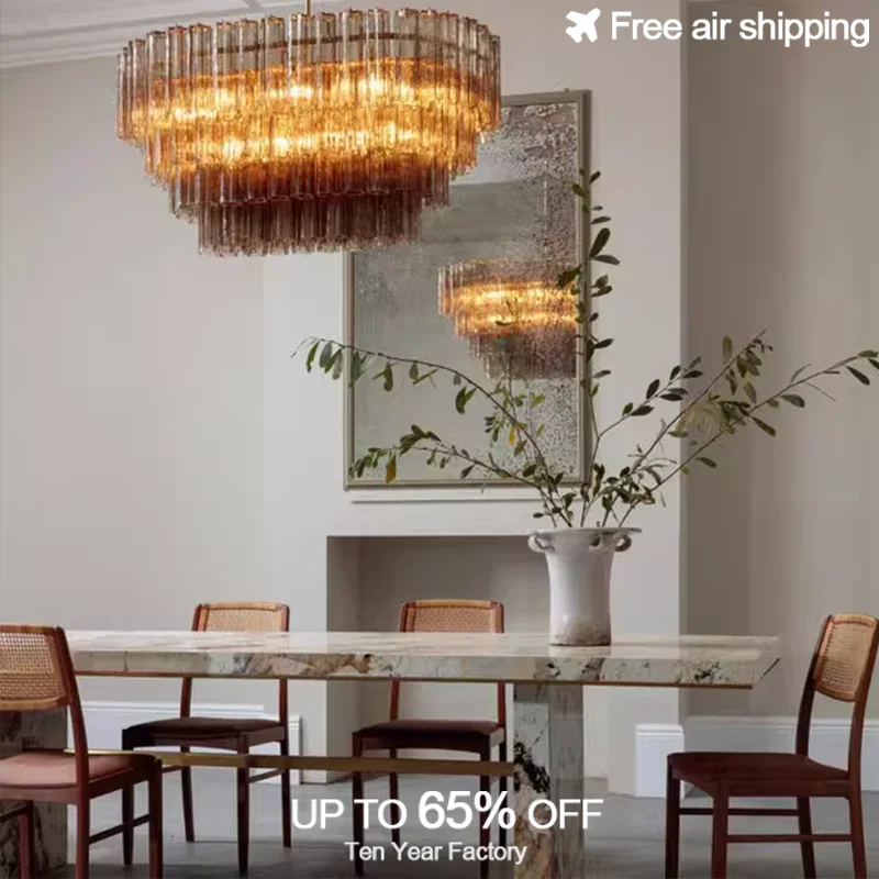 

Large Vintage Glass LED Pendant Light Suspension Chandelier for Villa Duplex Living Room Ceiling Decoration Murano Style Luminai