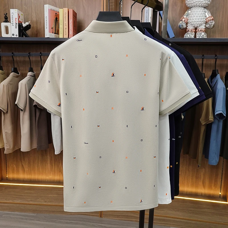 High Quality Men Summer New Short-Sleeved Polo Shirt Lapel Button Multi-pattern Stamp T-Shirt Korean-Style Trend Men's Clothing