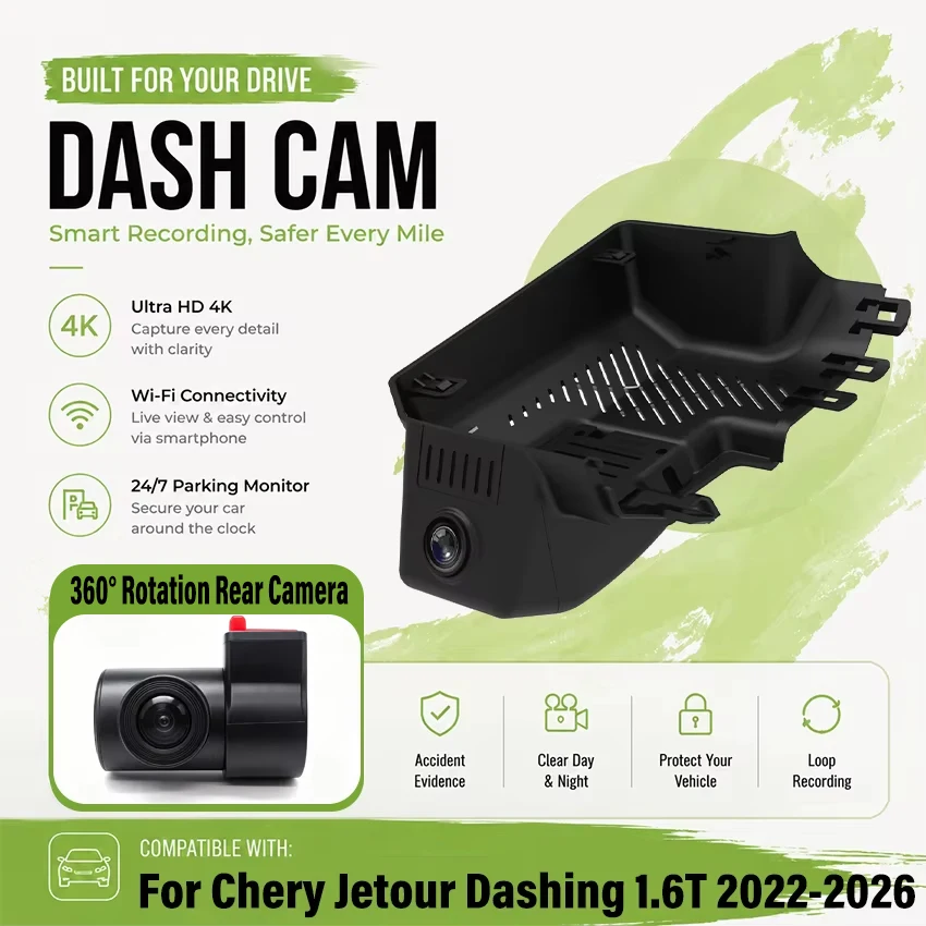 Dedicated 4K Dash Cam For Chery Jetour Dashing 1.6T 2022-2026 (Model A/B) Car DVR WiFi & APP Plug and Play DashCam Camera