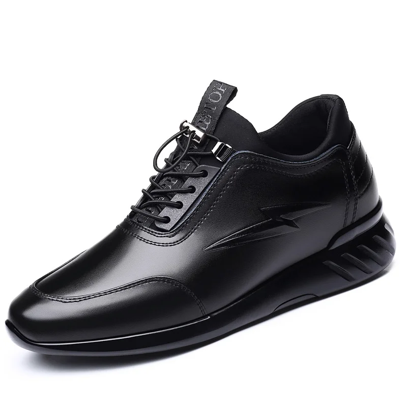 Men\'s Leather Shoes Spring New Male Business Casual Soft-Soled Non-Slip Breathable All-Match Footwear Internal heightening 6 CM