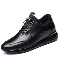 Men's Leather Shoes Spring New Male Business Casual Soft-Soled Non-Slip Breathable All-Match Footwear Internal heightening 6 CM