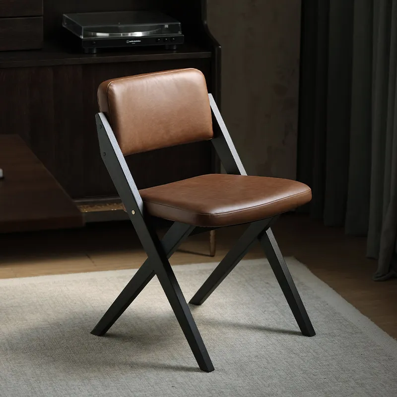 Vintage solid wood oil wax leather oak frame back office chair dining chair