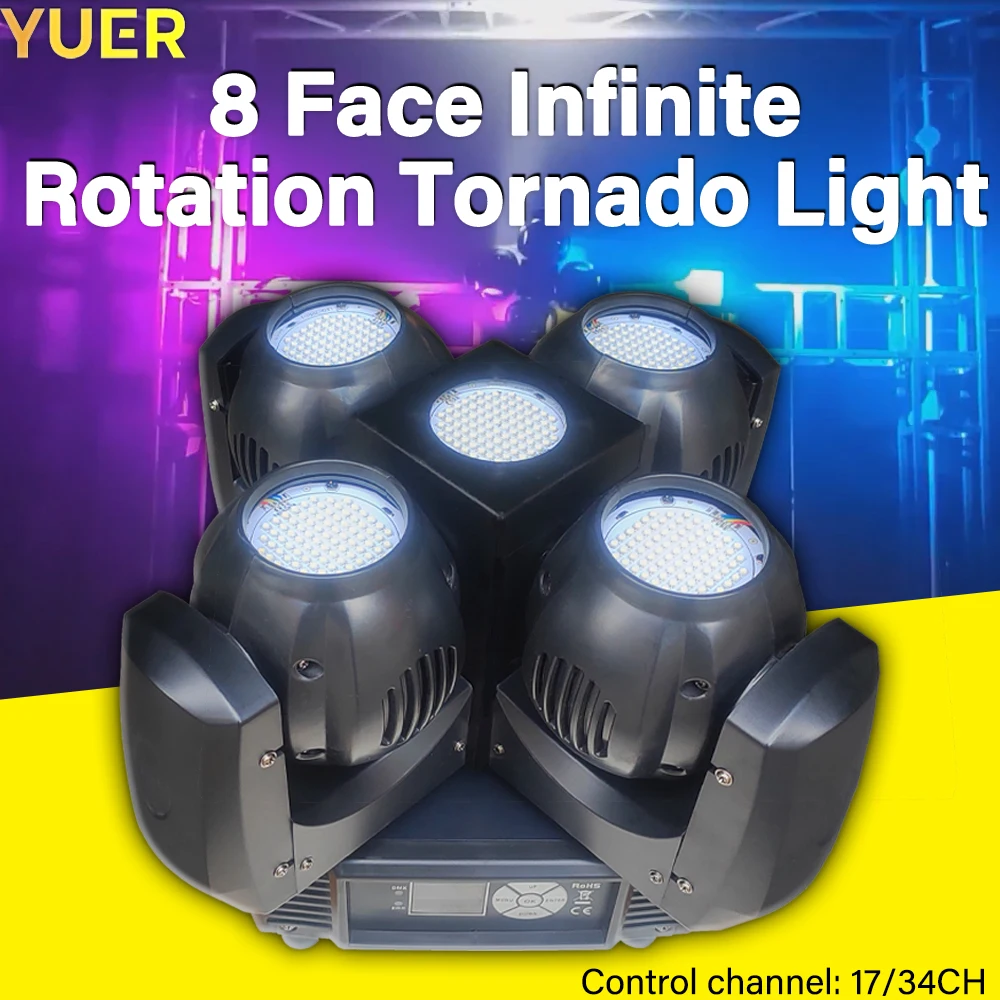 

8-Face Infinite Rotation Tornado Light 400W LED RGBW Strobe Light DMX512 Control IP20 50000h Lifespan Perfect for Stage Club Bar