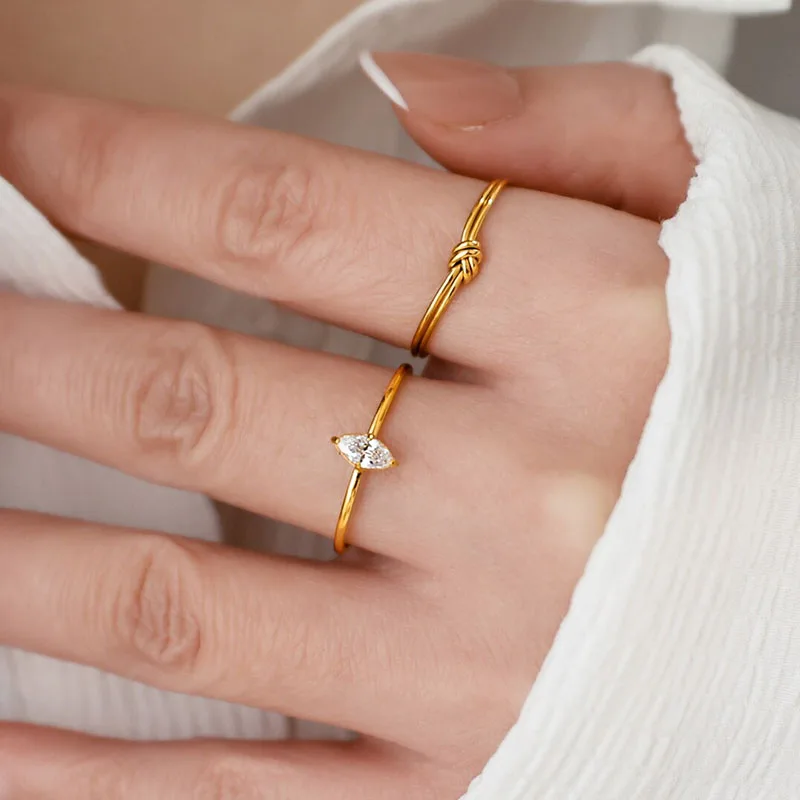 Super thin marquise eye stone rings stainless steel rings for women minimalist dainty elegant stainless steel jewelry