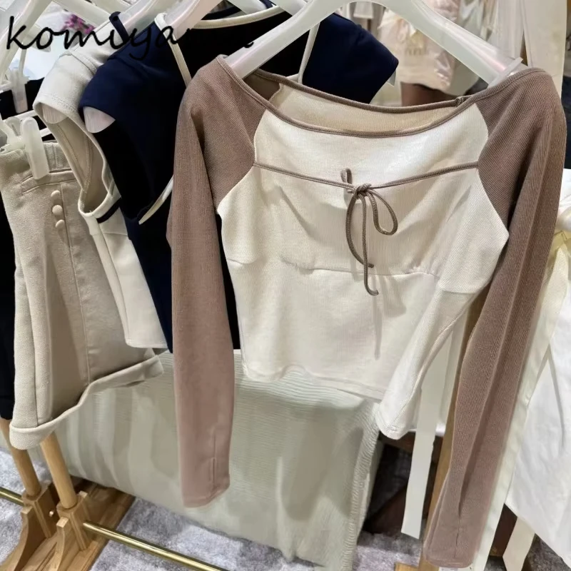 

Японская бандажная одежда, женская одежда с разрезом на шее и длинными рукавами, Ropa Mujer, весна-лето 2024, новая одежда, сексуальные топы Camisetas Hit Color