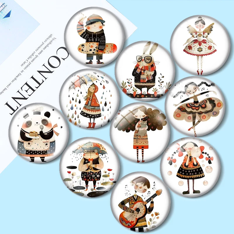 

Cartoon Fun Boys and Girls 12/18/20/25mm glass cabochon bracelet pendant rings for jewelry demo earrings back Making findings