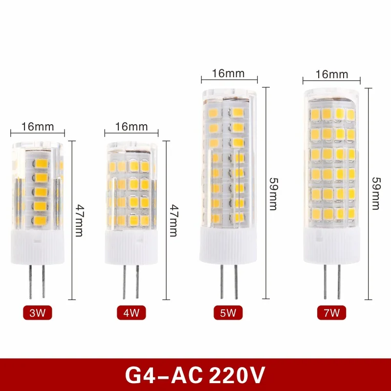 Lámpara LED G4, Bombilla de 5W, 9w, 220V, luces de vela, reemplazo de 30W, 40W, halógeno para foco de araña