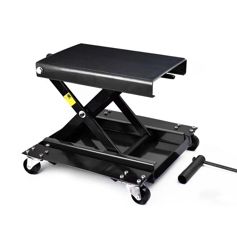 1100Lbs Heavy Motorcycle Lifting Platform Manual Operate Lift Jack Mobile Repair Tool With Four Wheels