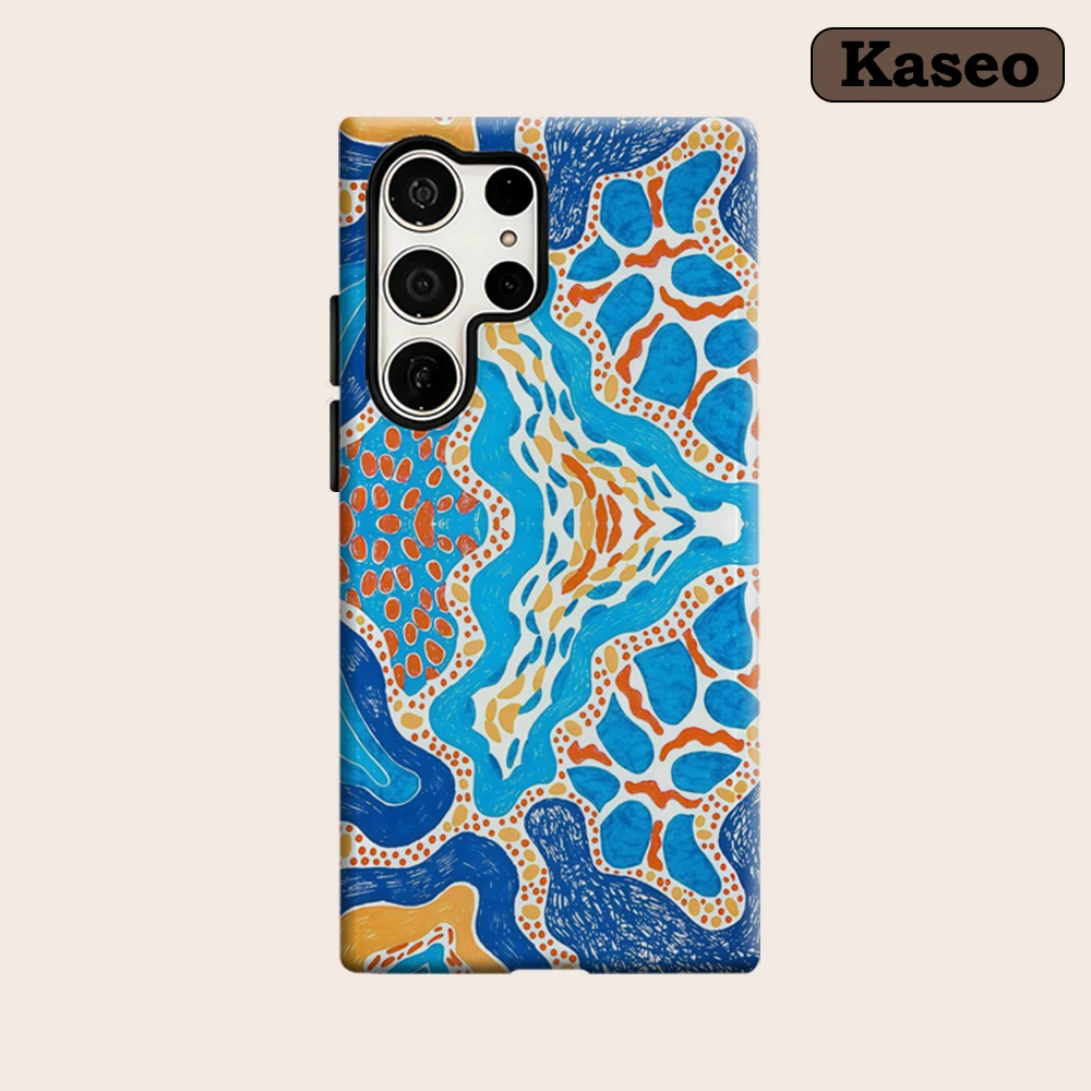 Blue Orange Pop Art Abstract Phone Case for Samsung Galaxy S25 Ultra S24 S23 Ultra Plus Shockproof Double Layer Back Cover