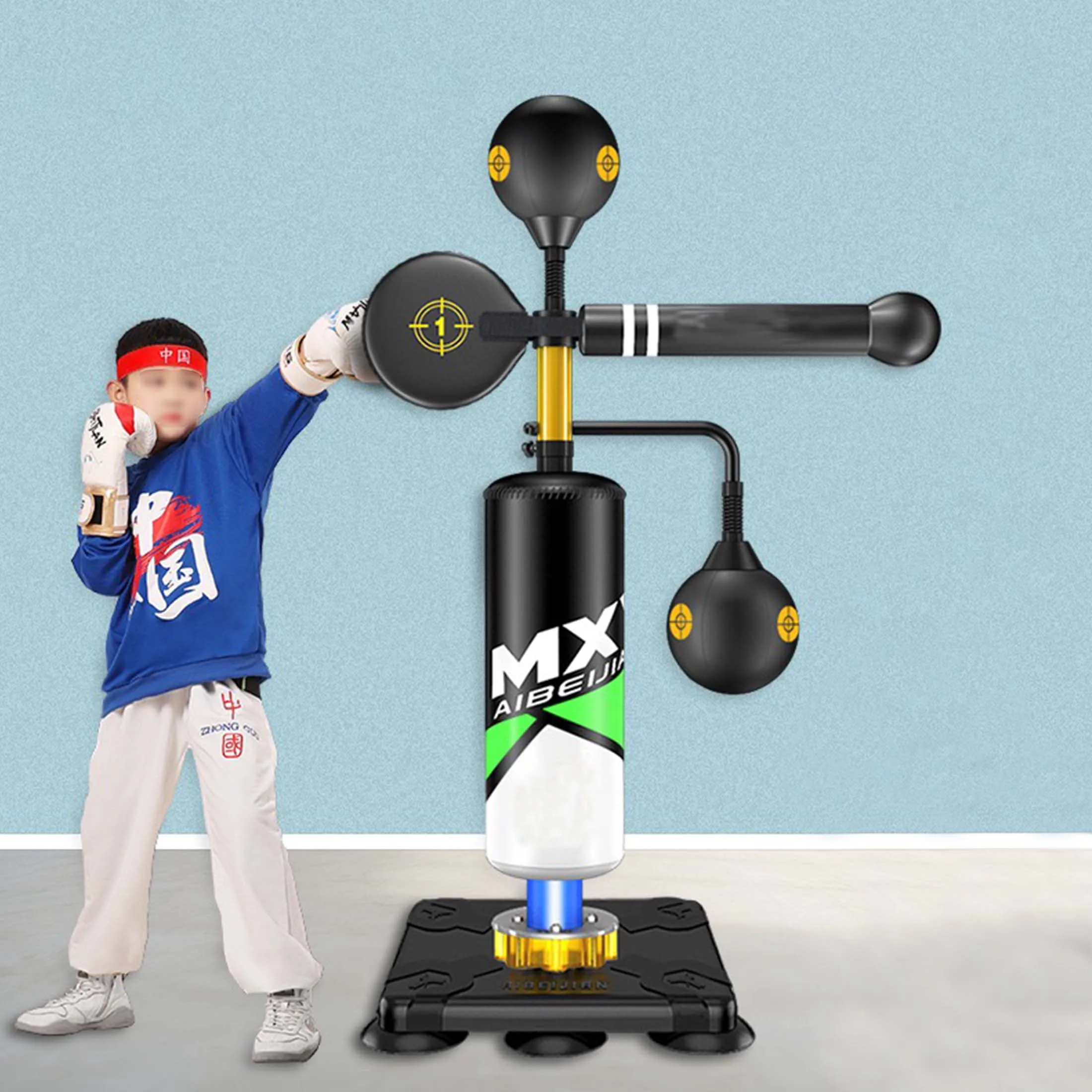

Leather PU Boxing Speed Ball Training Target Rotating Stick with Sandbag for Dodge for Reaction Practice