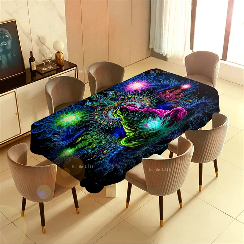 Psychedelic Space Wizard Meditation Skeleton Spiral Pattern Alien Smoking Leaf Rectangle Tablecloth By Ho Me Lili