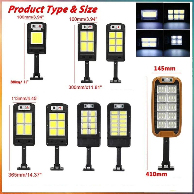 Imagem -02 - Luzes de Rua Solares com Modos Luminosos Lâmpada Impermeável com Controle Remoto Sensor de Movimento Iluminação para Jardim Pátio Caminho