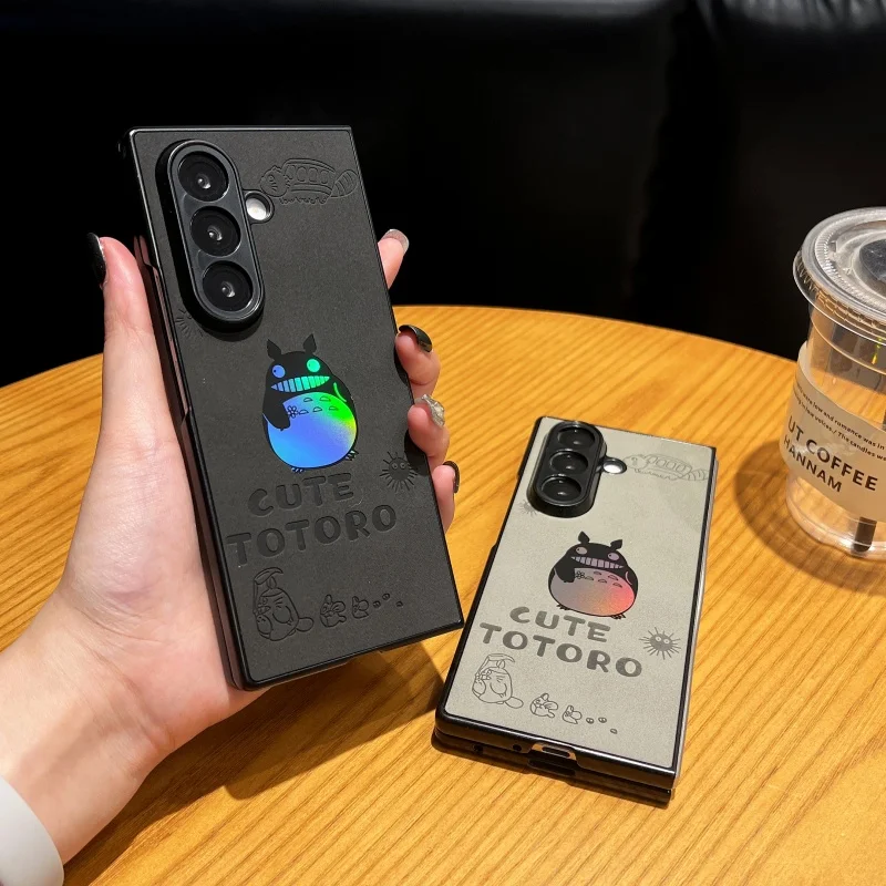 

Luxury Cute Anime Cartoon T-Totoros Emboss Laser Leather for Samsung Galaxy Z Fold 7 6 5 4 zfold4/5/6 ZFold7 Shockproof Cover﻿